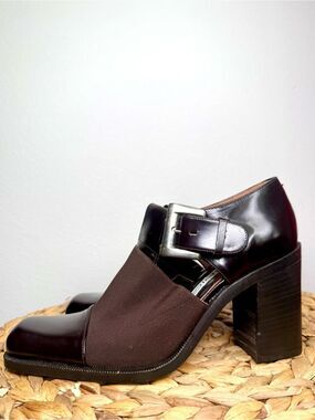 NWT Via Spiga Wendy Block Heel T-Strap Shoes Dark Chocolate Brown Deadstock Vtg